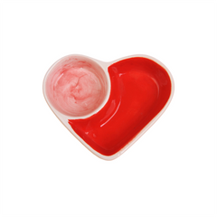 Double Heart Ceramic Feeding Dish