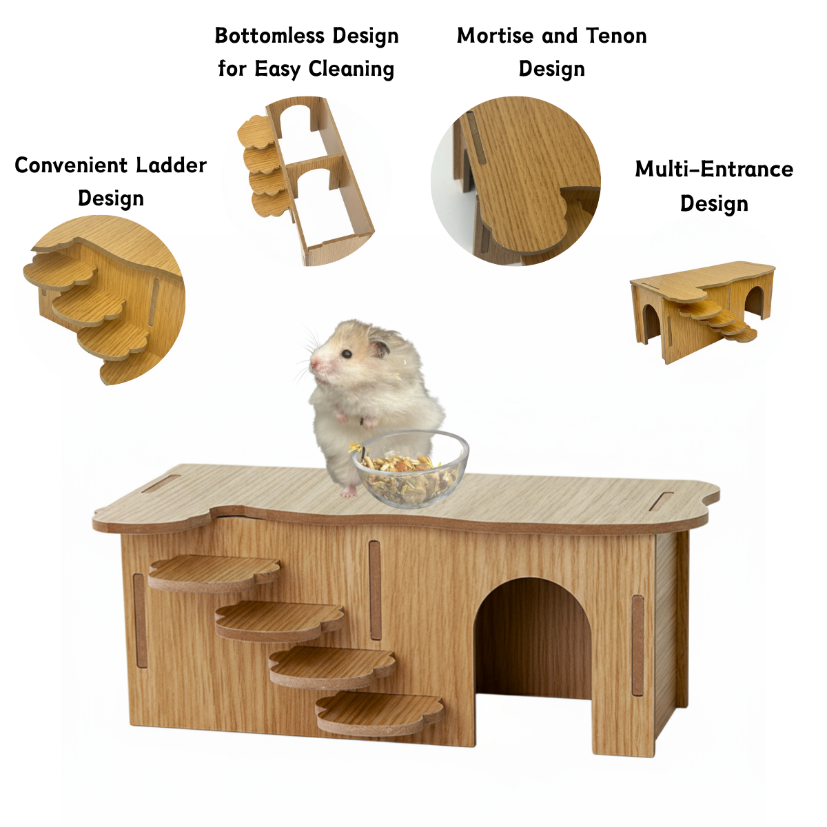 Wooden Platform Hideout with Stairs For Hamster
