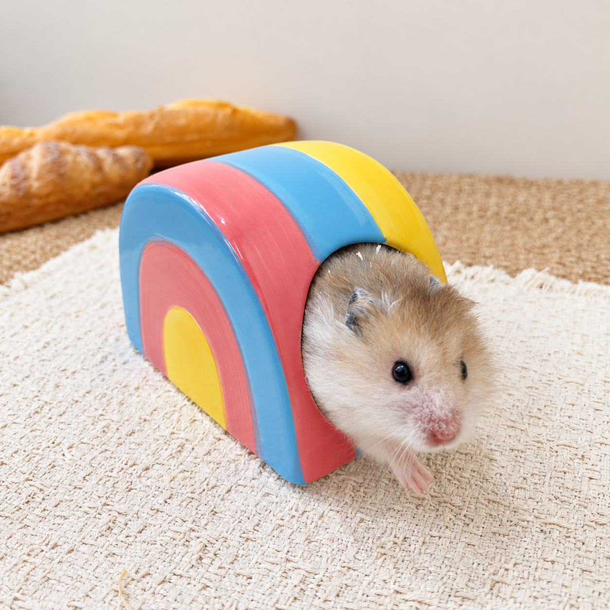 Rainbow Roll Cake Ceramic Hamster Hideout